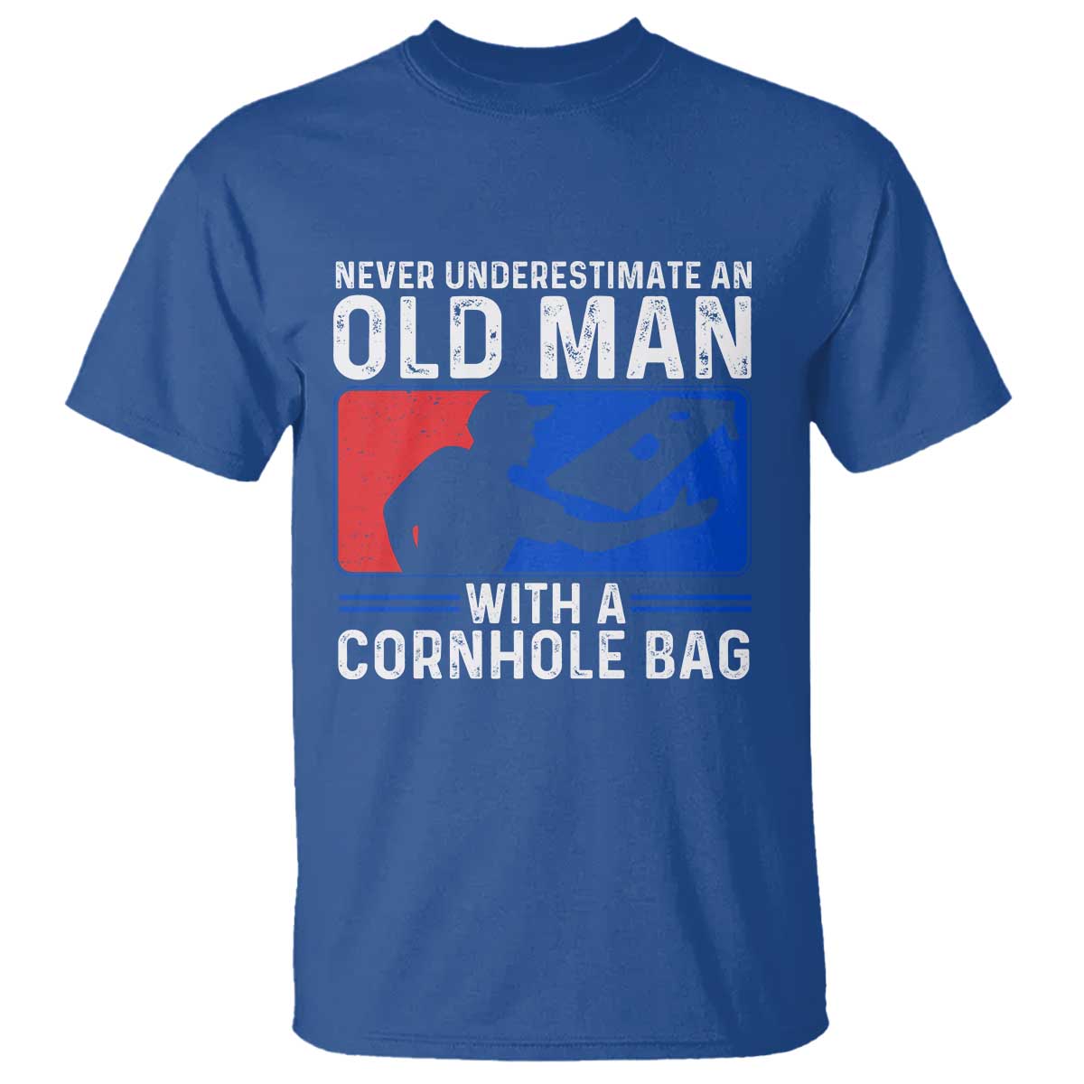 Funny Cornhole Player T Shirt Never Underestimate An Old Man With A Cornhole Bag TS10 Royal Blue Print Your Wear