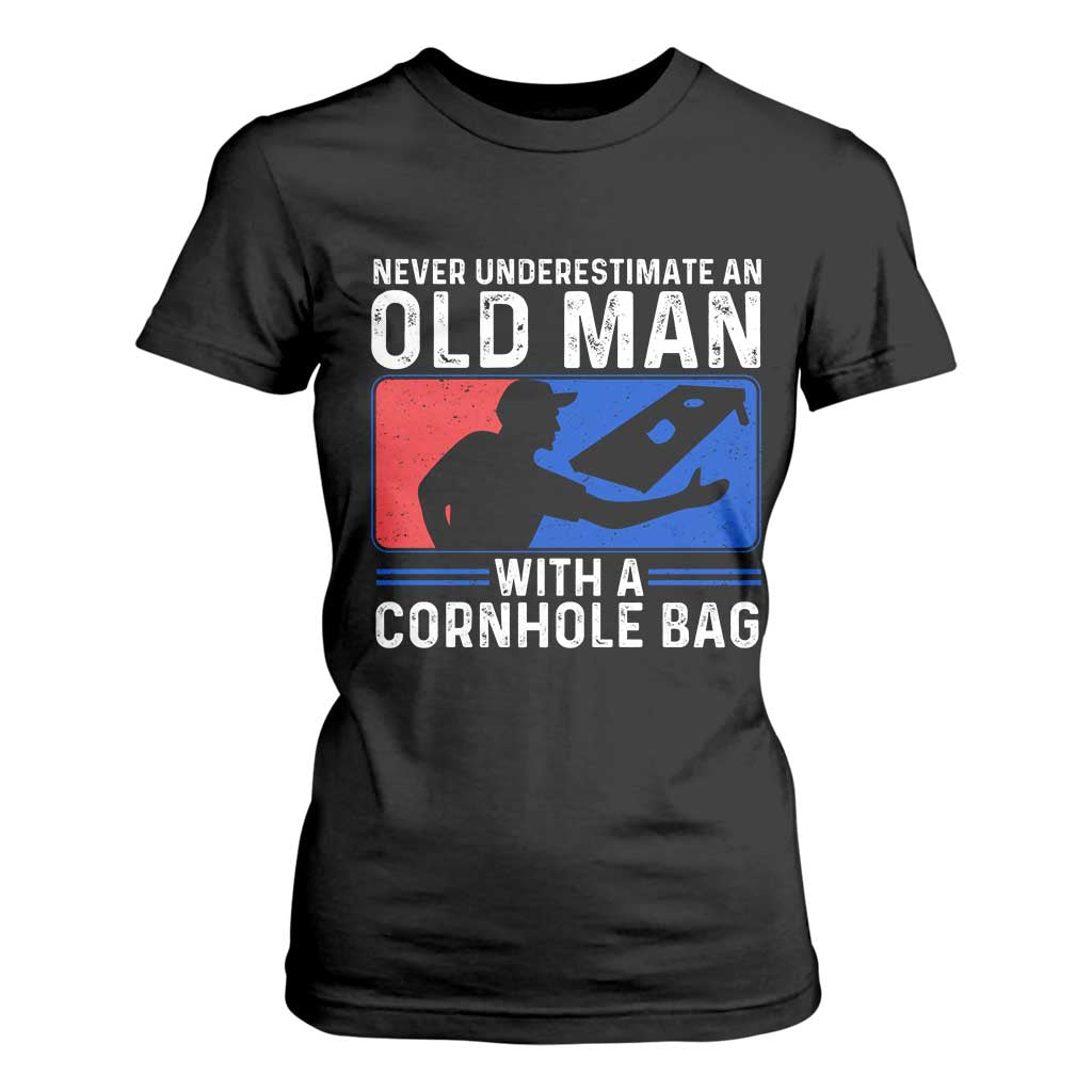 Funny Cornhole Player T Shirt For Women Never Underestimate An Old Man With A Cornhole Bag TS10 Black Print Your Wear