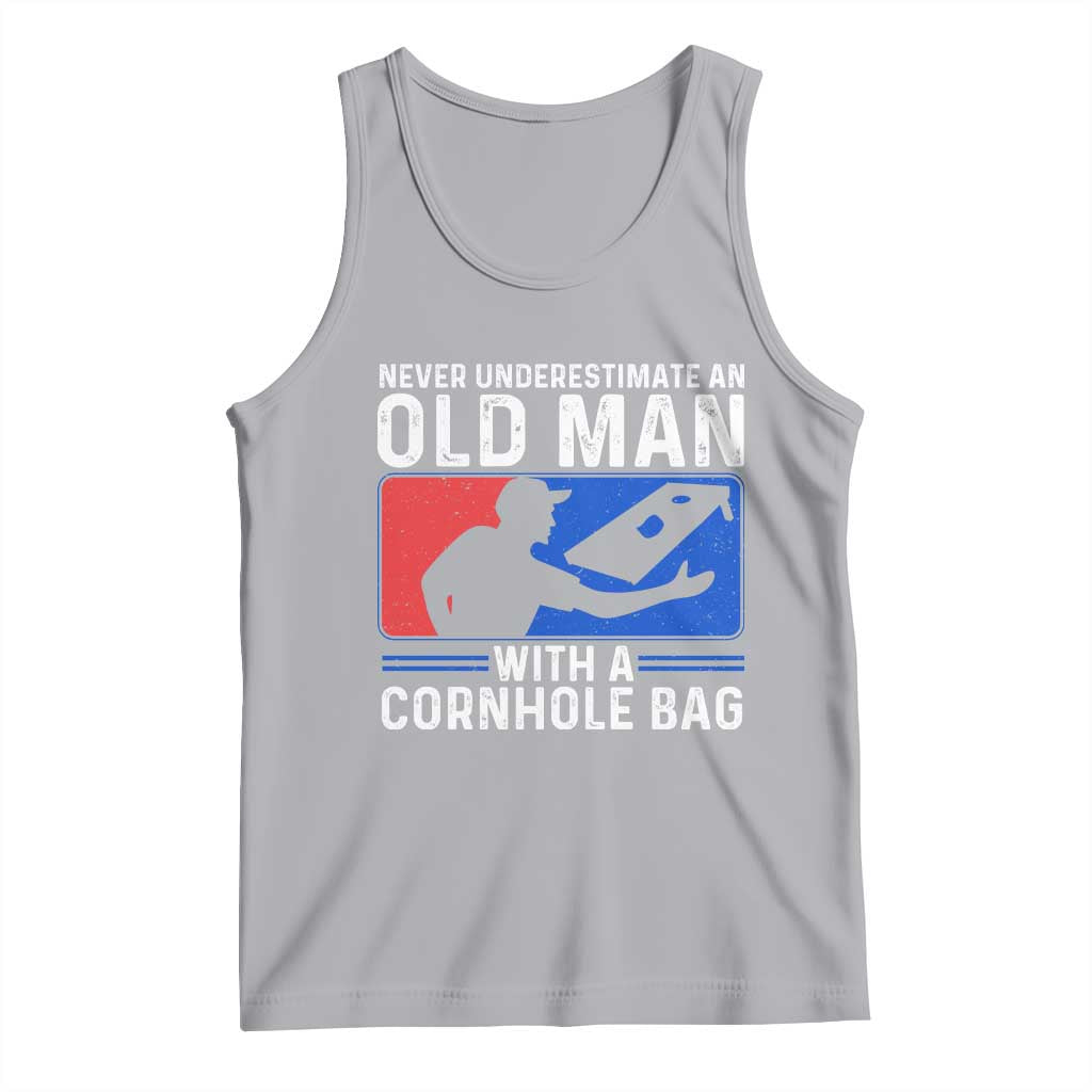 Funny Cornhole Player Tank Top Never Underestimate An Old Man With A Cornhole Bag TS10 Athletic Heather Print Your Wear