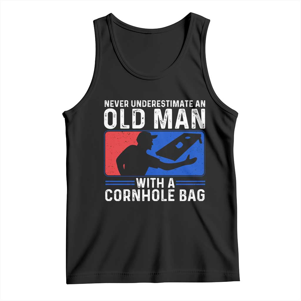 Funny Cornhole Player Tank Top Never Underestimate An Old Man With A Cornhole Bag TS10 Black Print Your Wear