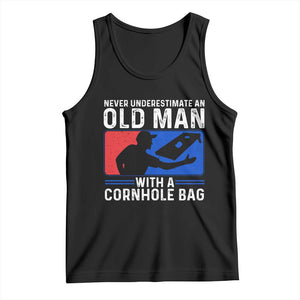 Funny Cornhole Player Tank Top Never Underestimate An Old Man With A Cornhole Bag TS10 Black Print Your Wear