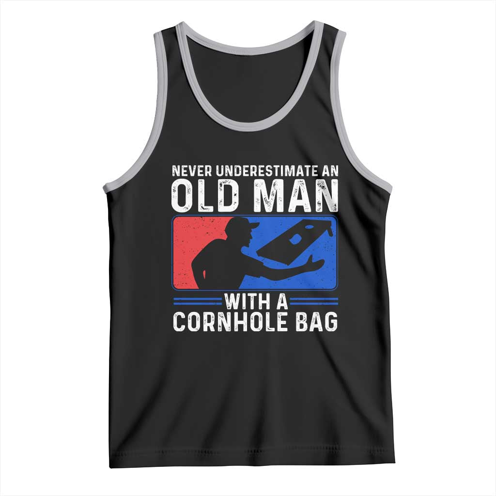 Funny Cornhole Player Tank Top Never Underestimate An Old Man With A Cornhole Bag TS10 Black Athletic Heather Print Your Wear