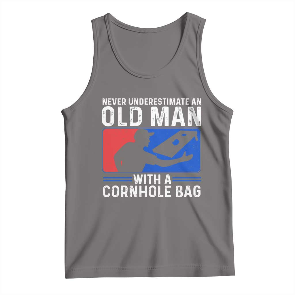 Funny Cornhole Player Tank Top Never Underestimate An Old Man With A Cornhole Bag TS10 Deep Heather Print Your Wear