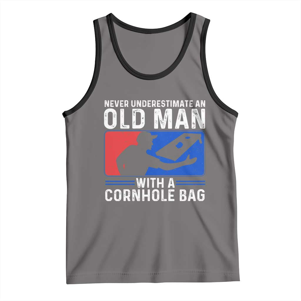 Funny Cornhole Player Tank Top Never Underestimate An Old Man With A Cornhole Bag TS10 Deep Heather Black Print Your Wear
