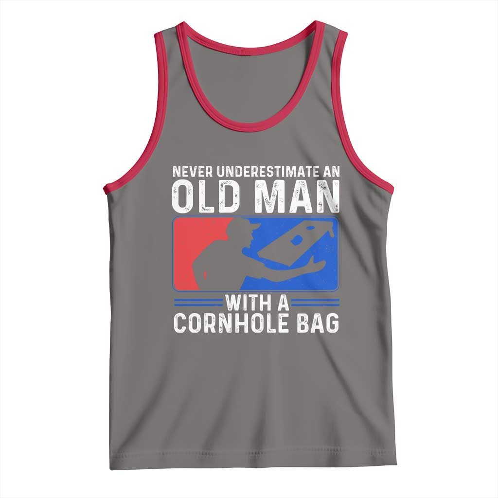 Funny Cornhole Player Tank Top Never Underestimate An Old Man With A Cornhole Bag TS10 Deep Heather Red Print Your Wear