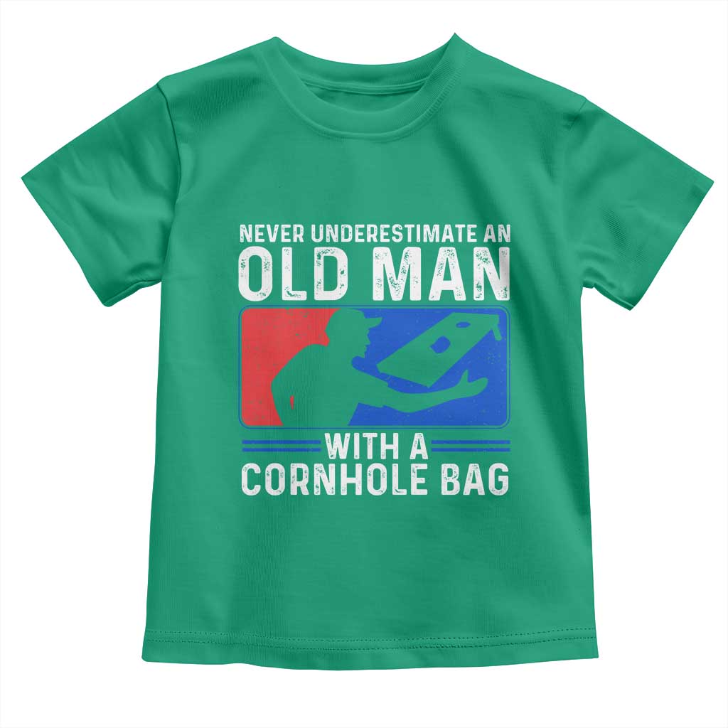 Funny Cornhole Player Toddler T Shirt Never Underestimate An Old Man With A Cornhole Bag TS10 Irish Green Print Your Wear