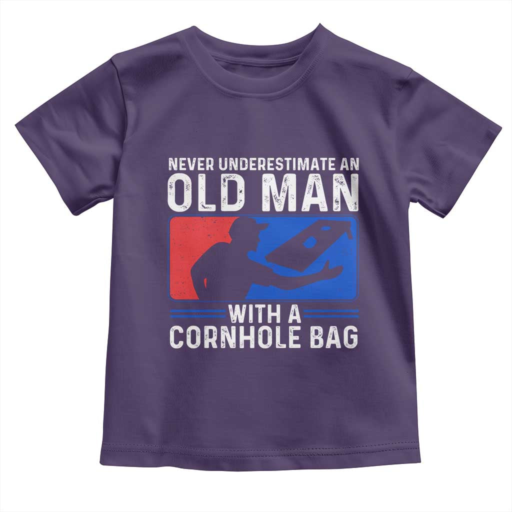 Funny Cornhole Player Toddler T Shirt Never Underestimate An Old Man With A Cornhole Bag TS10 Purple Print Your Wear