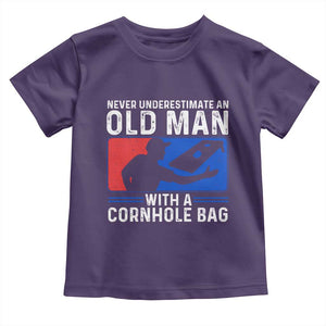 Funny Cornhole Player Toddler T Shirt Never Underestimate An Old Man With A Cornhole Bag TS10 Purple Print Your Wear