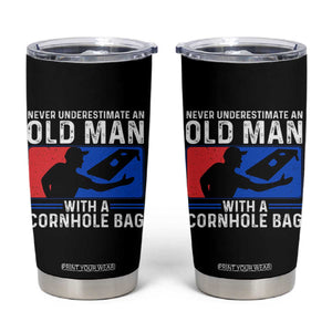 Funny Cornhole Player Tumbler Cup Never Underestimate An Old Man With A Cornhole Bag TS10 Black Print Your Wear