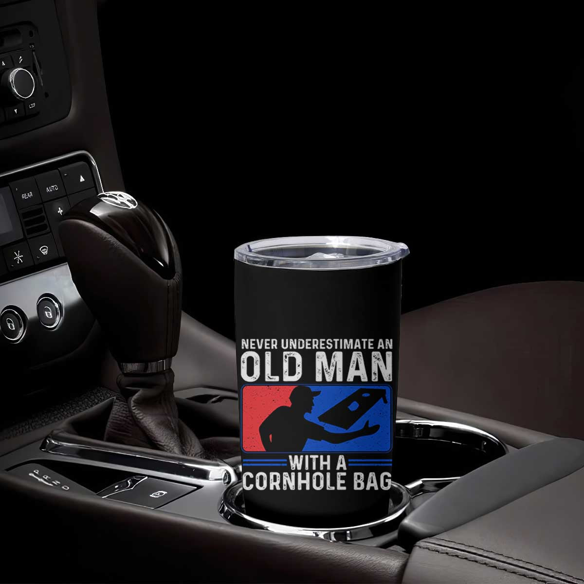 Funny Cornhole Player Tumbler Cup Never Underestimate An Old Man With A Cornhole Bag TS10 Print Your Wear