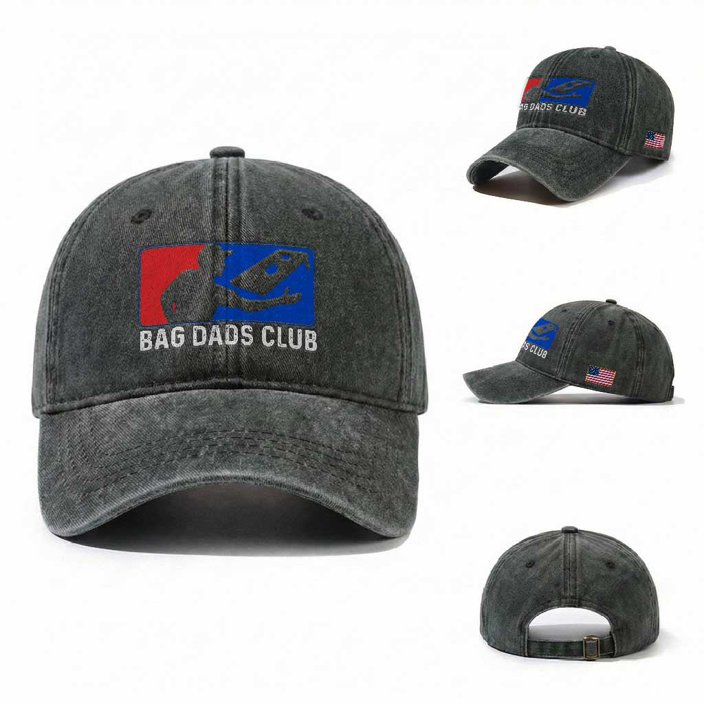 Funny Cornhole Bag Dads Club Washed Cotton Baseball Cap TS10 Washed Cap Universal Fit Dark Green Print Your Wear