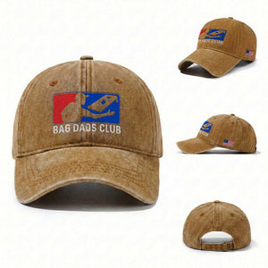 Funny Cornhole Bag Dads Club Washed Cotton Baseball Cap TS10 Washed Cap Universal Fit Yellow Ochre Print Your Wear