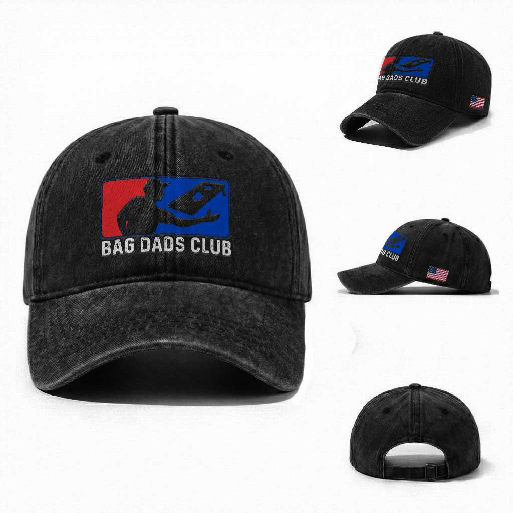 Funny Cornhole Bag Dads Club Washed Cotton Baseball Cap TS10 Washed Cap Universal Fit Black Print Your Wear