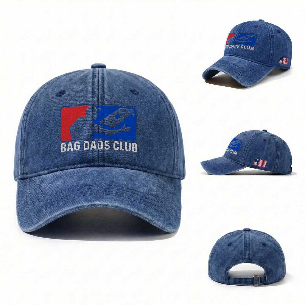 Funny Cornhole Bag Dads Club Washed Cotton Baseball Cap TS10 Washed Cap Universal Fit Royal Blue Print Your Wear
