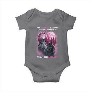 Pink Breast Cancer Baby Onesie Pink Ribbon Comeback Stronger Than Setback Wolf Moon TS10 Charcoal Print Your Wear