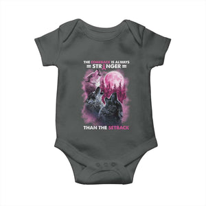 Pink Breast Cancer Baby Onesie Pink Ribbon Comeback Stronger Than Setback Wolf Moon TS10 Dark Heather Print Your Wear
