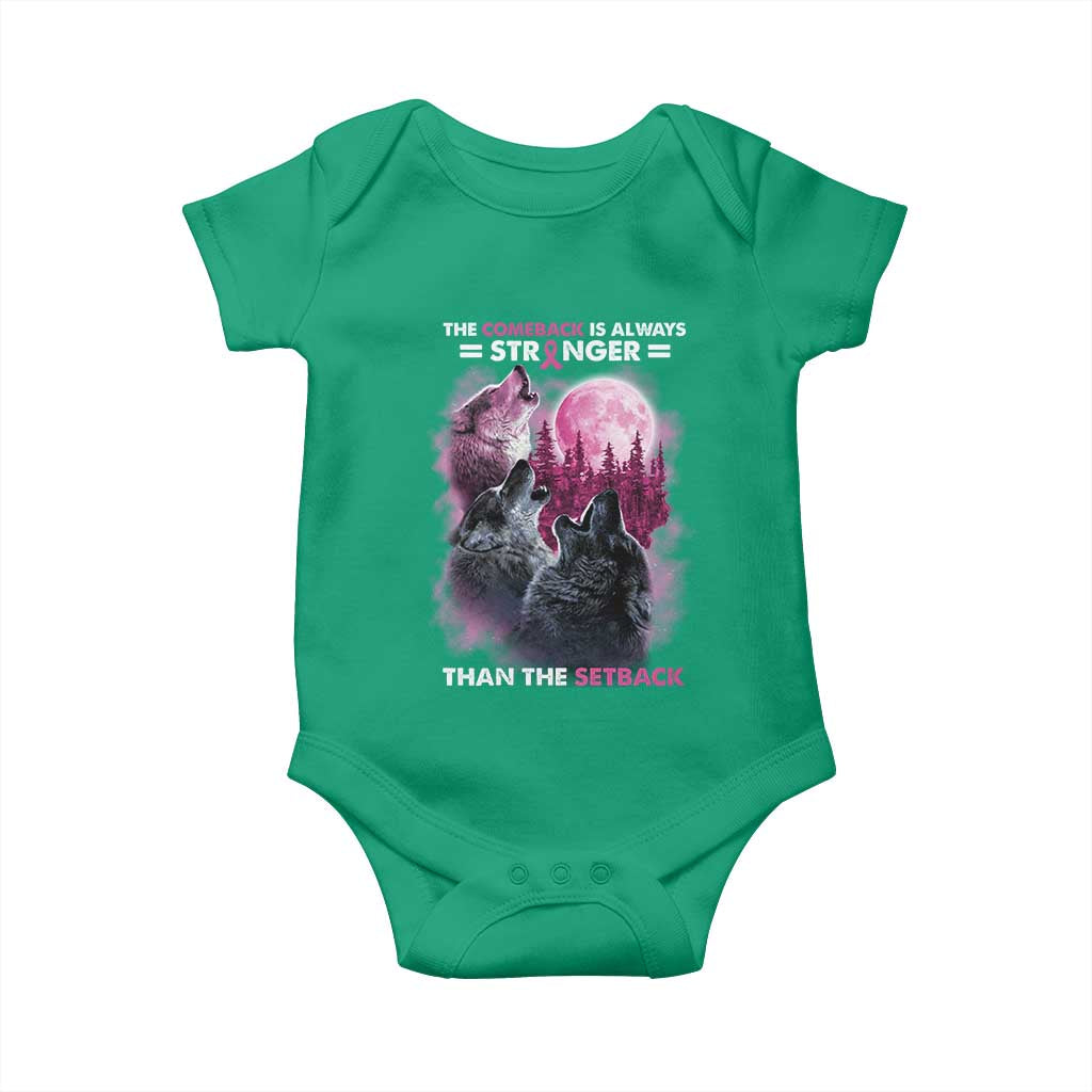 Pink Breast Cancer Baby Onesie Pink Ribbon Comeback Stronger Than Setback Wolf Moon TS10 Irish Green Print Your Wear