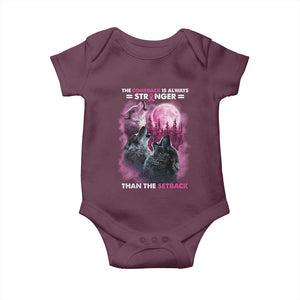 Pink Breast Cancer Baby Onesie Pink Ribbon Comeback Stronger Than Setback Wolf Moon TS10 Maroon Print Your Wear