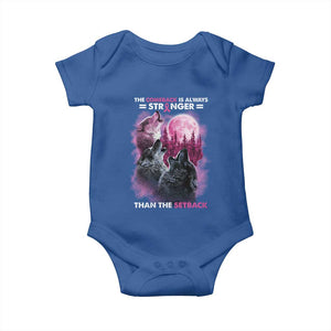 Pink Breast Cancer Baby Onesie Pink Ribbon Comeback Stronger Than Setback Wolf Moon TS10 Royal Blue Print Your Wear