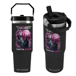 Pink Breast Cancer Flip Straw Tumbler Pink Ribbon Comeback Stronger Than Setback Wolf Moon TS10 One Size: 30 oz Black Print Your Wear