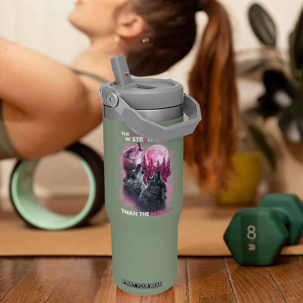 Pink Breast Cancer Flip Straw Tumbler Pink Ribbon Comeback Stronger Than Setback Wolf Moon TS10 One Size: 30 oz Moss Green Print Your Wear