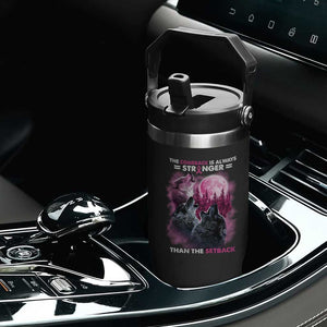 Pink Breast Cancer Flip Straw Tumbler Pink Ribbon Comeback Stronger Than Setback Wolf Moon TS10 Print Your Wear