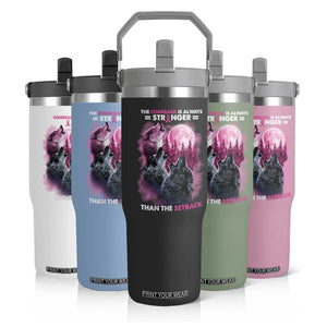 Pink Breast Cancer Flip Straw Tumbler Pink Ribbon Comeback Stronger Than Setback Wolf Moon TS10 Print Your Wear