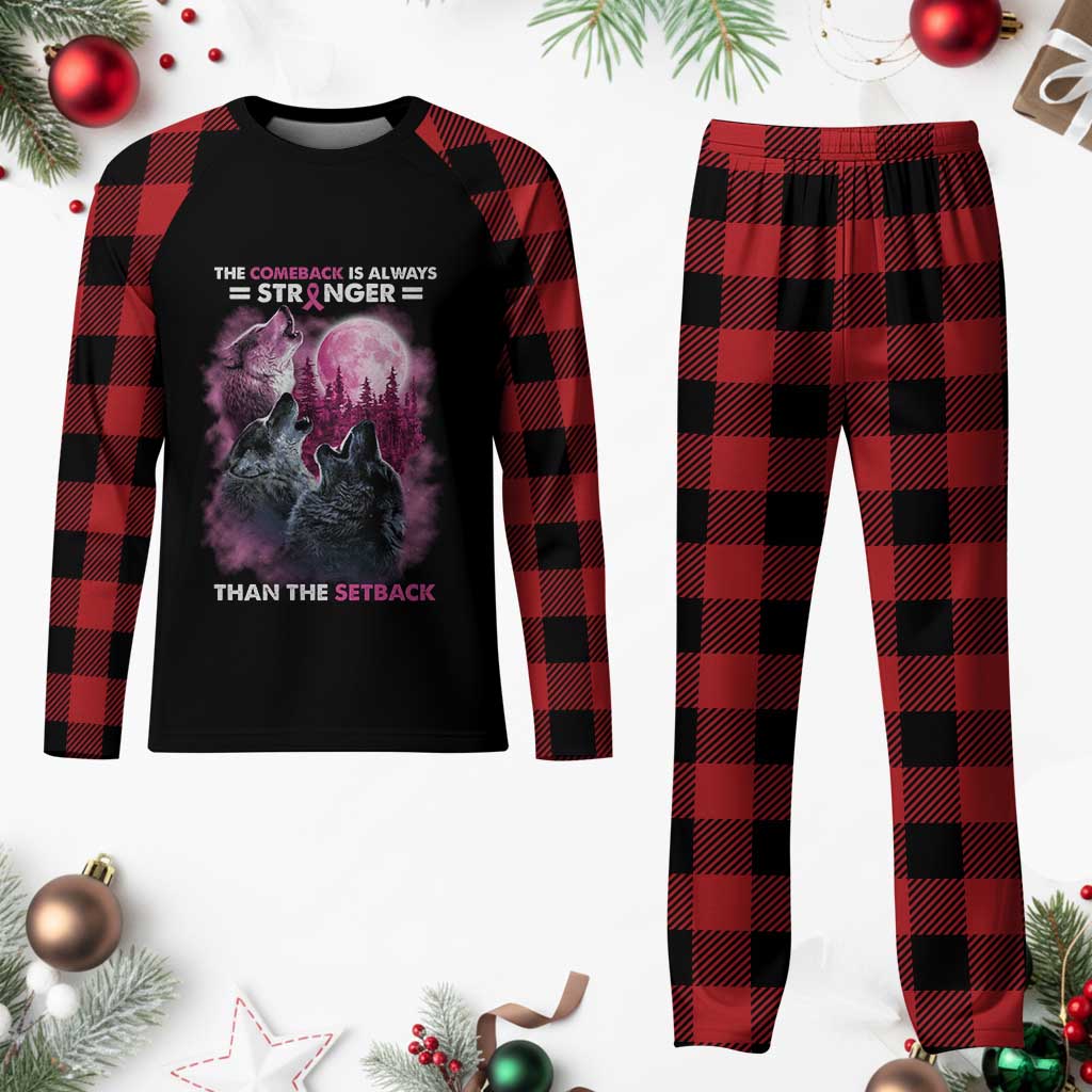 Pink Breast Cancer Plaid Pajama Set Pink Ribbon Comeback Stronger Than Setback Wolf Moon TS10 Buffalo Plaid Print Your Wear