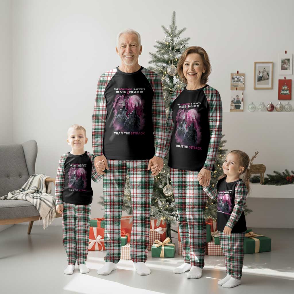 Pink Breast Cancer Plaid Pajama Set Pink Ribbon Comeback Stronger Than Setback Wolf Moon TS10 Christmas Plaid Print Your Wear