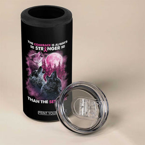 Pink Breast Cancer 4 in 1 Can Cooler Tumbler Pink Ribbon Comeback Stronger Than Setback Wolf Moon TS10 Print Your Wear