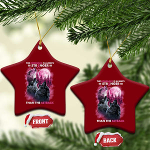 Pink Breast Cancer Ceramic Ornament Pink Ribbon Comeback Stronger Than Setback Wolf Moon TS10 Print Your Wear