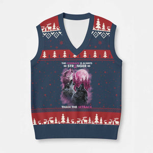 Pink Breast Cancer V-Neck Knit Sweater Vest Pink Ribbon Comeback Stronger Than Setback Wolf Moon TS10 Navy Red Print Your Wear