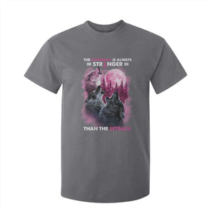 Pink Breast Cancer T Shirt For Kid Pink Ribbon Comeback Stronger Than Setback Wolf Moon TS10 Charcoal Print Your Wear