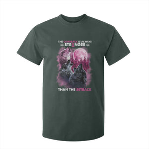 Pink Breast Cancer T Shirt For Kid Pink Ribbon Comeback Stronger Than Setback Wolf Moon TS10 Dark Forest Green Print Your Wear
