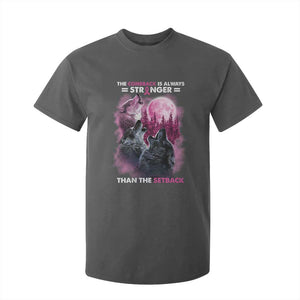 Pink Breast Cancer T Shirt For Kid Pink Ribbon Comeback Stronger Than Setback Wolf Moon TS10 Dark Heather Print Your Wear