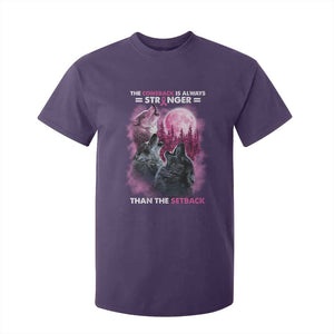 Pink Breast Cancer T Shirt For Kid Pink Ribbon Comeback Stronger Than Setback Wolf Moon TS10 Purple Print Your Wear