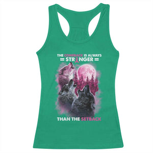 Pink Breast Cancer Racerback Tank Top Pink Ribbon Comeback Stronger Than Setback Wolf Moon TS10 Irish Green Print Your Wear