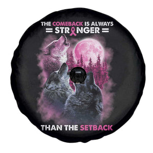 Pink Breast Cancer Spare Tire Cover Pink Ribbon Comeback Stronger Than Setback Wolf Moon TS10 Print Your Wear