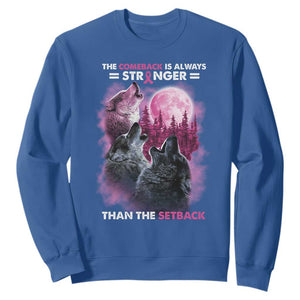 Pink Breast Cancer Sweatshirt Pink Ribbon Comeback Stronger Than Setback Wolf Moon TS10 Royal Blue Print Your Wear