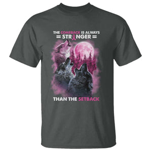 Pink Breast Cancer T Shirt Pink Ribbon Comeback Stronger Than Setback Wolf Moon TS10 Dark Heather Print Your Wear