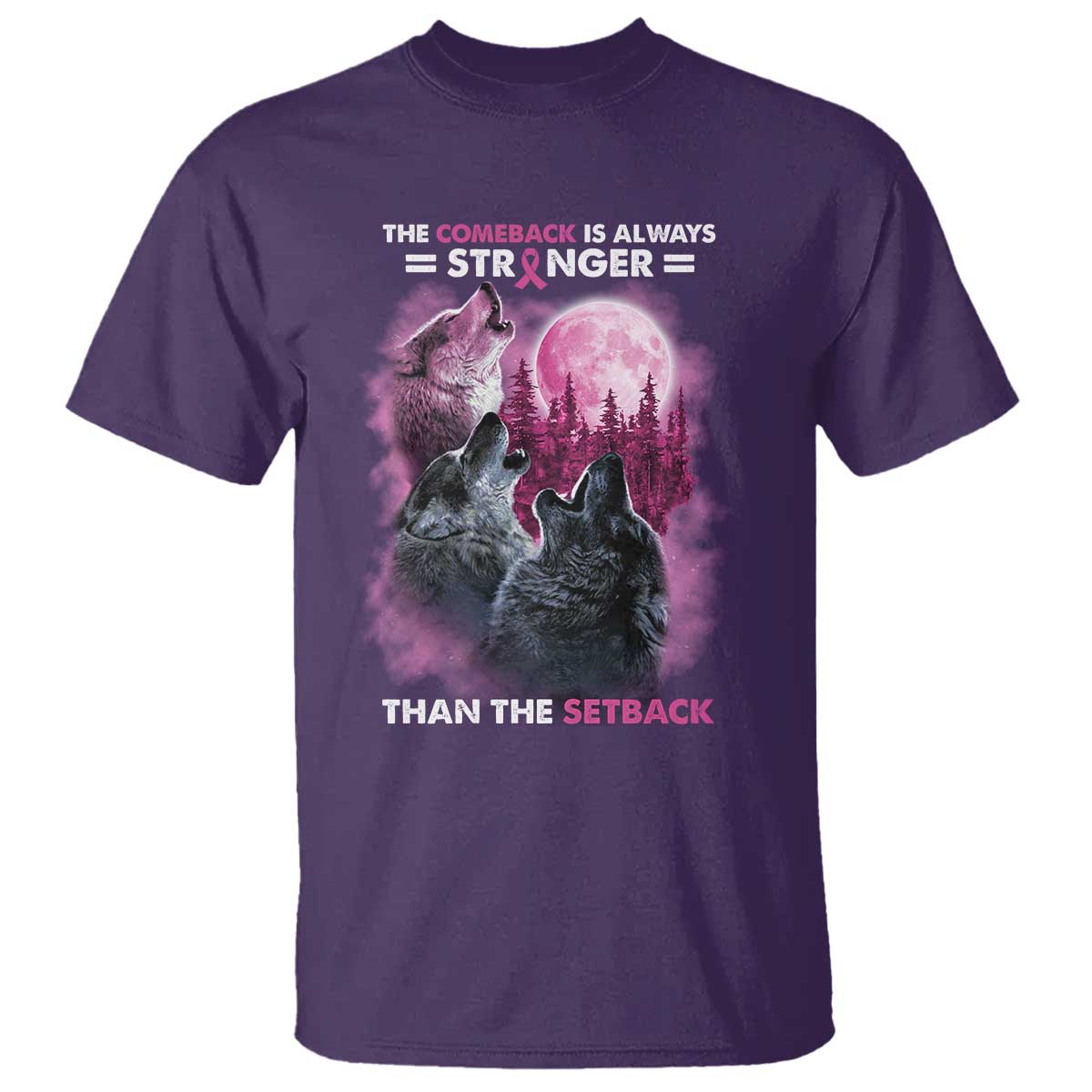 Pink Breast Cancer T Shirt Pink Ribbon Comeback Stronger Than Setback Wolf Moon TS10 Purple Print Your Wear