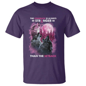 Pink Breast Cancer T Shirt Pink Ribbon Comeback Stronger Than Setback Wolf Moon TS10 Purple Print Your Wear