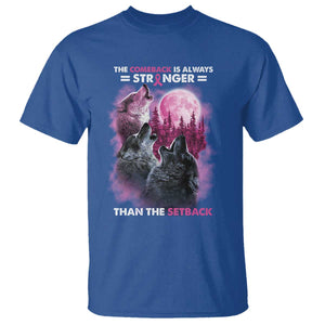 Pink Breast Cancer T Shirt Pink Ribbon Comeback Stronger Than Setback Wolf Moon TS10 Royal Blue Print Your Wear