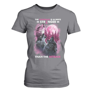 Pink Breast Cancer T Shirt For Women Pink Ribbon Comeback Stronger Than Setback Wolf Moon TS10 Charcoal Print Your Wear