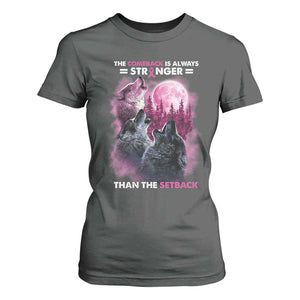 Pink Breast Cancer T Shirt For Women Pink Ribbon Comeback Stronger Than Setback Wolf Moon TS10 Dark Heather Print Your Wear