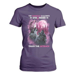 Pink Breast Cancer T Shirt For Women Pink Ribbon Comeback Stronger Than Setback Wolf Moon TS10 Purple Print Your Wear
