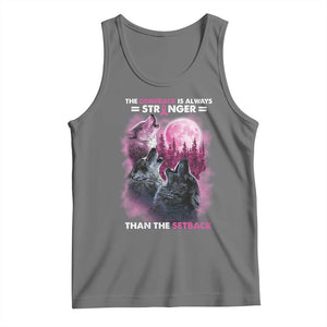 Pink Breast Cancer Tank Top Pink Ribbon Comeback Stronger Than Setback Wolf Moon TS10 Black Heather Print Your Wear