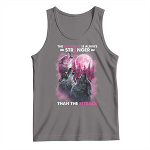 Pink Breast Cancer Tank Top Pink Ribbon Comeback Stronger Than Setback Wolf Moon TS10 Deep Heather Print Your Wear