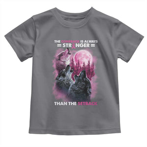 Pink Breast Cancer Toddler T Shirt Pink Ribbon Comeback Stronger Than Setback Wolf Moon TS10 Charcoal Print Your Wear