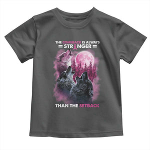 Pink Breast Cancer Toddler T Shirt Pink Ribbon Comeback Stronger Than Setback Wolf Moon TS10 Dark Heather Print Your Wear